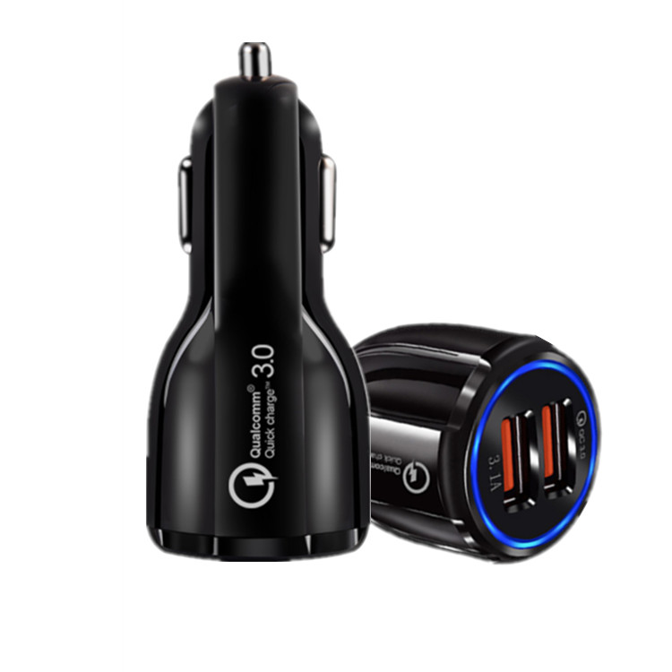 Mini Double Usb QC3.0  Car Charger 2019 Best Selling Portable Usb  Quick Charger with IC Protection, LED lights